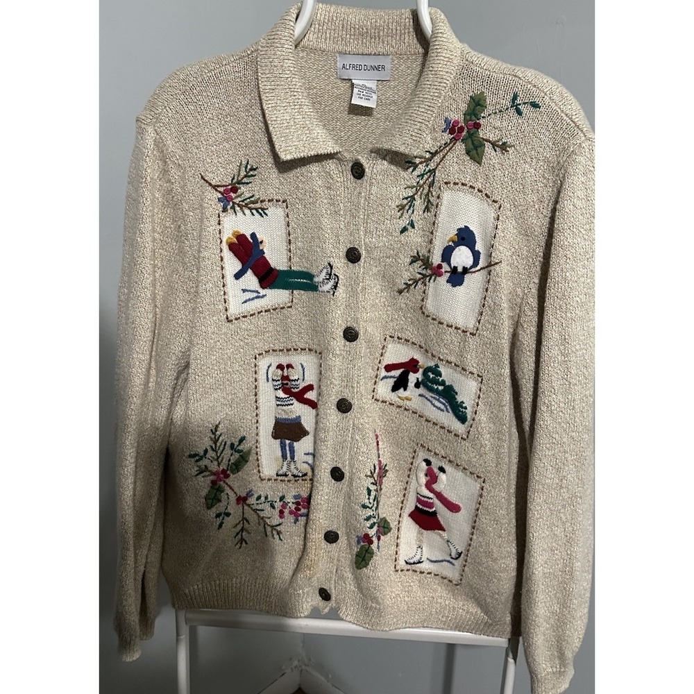 Vintage Alfred Dunner Sweater Womens Beige Knit Button Size XLg